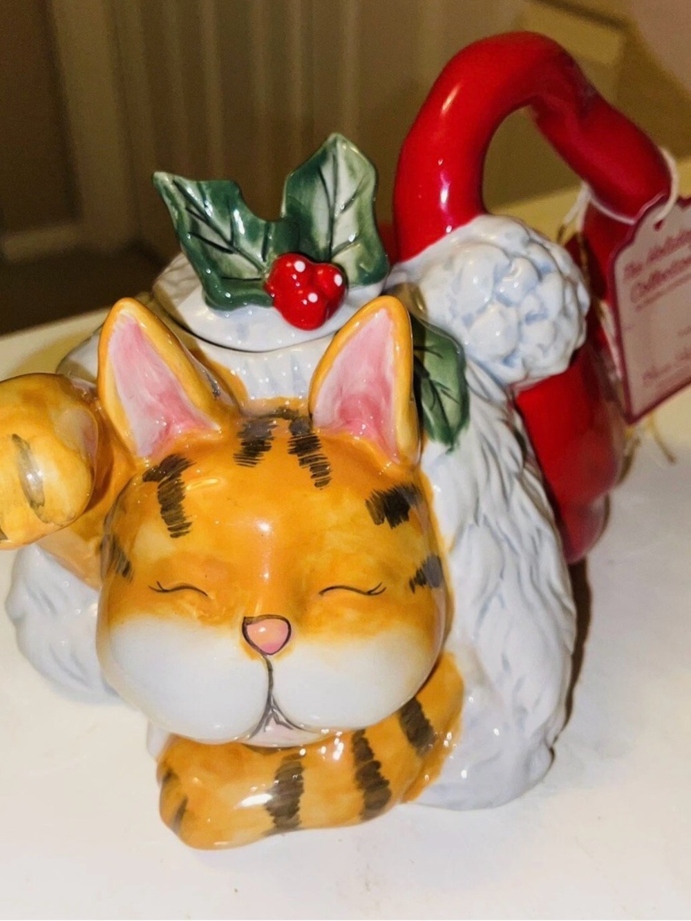 Blue Sky Clayworks Heather Goldminc Christmas Cat Santa Teapot New NWT